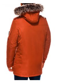 Ombre Clothing - Kurtka męska zimowa parka - ceglasta C410 - L. Kolor: pomarańczowy. Materiał: poliester. Sezon: zima #6