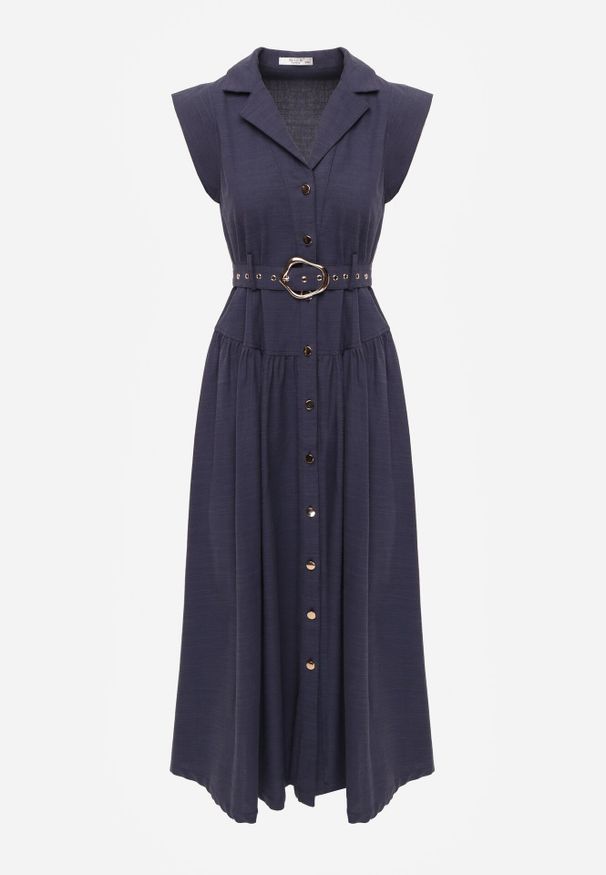 Born2be - Granatowa Koszulowa Sukienka Bez Rękawów z Wiskozy i Bawełny z Paskiem Suranon. Okazja: na co dzień. Kolor: niebieski. Materiał: wiskoza, bawełna. Długość rękawa: bez rękawów. Sezon: wiosna, lato. Typ sukienki: koszulowe. Styl: casual, elegancki, klasyczny