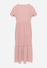 Born2be - Różowa Sukienka o Rozkloszowanym Kroju z Wiskozą Filastia. Okazja: na co dzień. Typ kołnierza: dekolt w kształcie V. Kolor: różowy. Materiał: wiskoza. Długość rękawa: krótki rękaw. Typ sukienki: rozkloszowane. Styl: klasyczny, casual, elegancki #6
