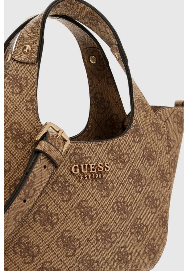 Guess - GUESS Beżowa torebka damska Calista 2 In 1 Mini. Kolor: beżowy. Materiał: skórzane