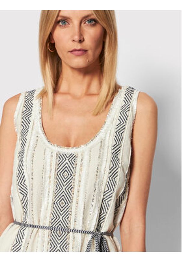 TwinSet - TWINSET Sukienka codzienna 221TT2240 Beżowy Straight Fit. Okazja: na co dzień. Kolor: beżowy. Materiał: bawełna. Typ sukienki: proste. Styl: casual