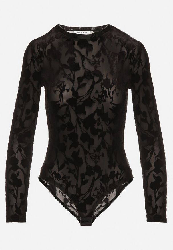 Born2be - Czarne Body z Wiskozą i Welurowym Wzorem Zozelle. Kolor: czarny. Materiał: wiskoza, welur. Styl: elegancki