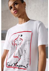 Karl Lagerfeld t-shirt bawełniany x The Ultimate icon kolor biały. Okazja: na co dzień. Kolor: biały. Materiał: bawełna. Długość rękawa: krótki rękaw. Długość: krótkie. Wzór: haft. Styl: casual, klasyczny #8