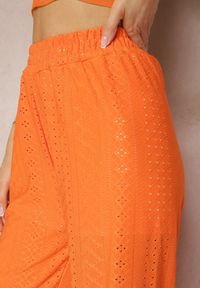 Renee - Pomarańczowe Spodnie High Waist z Ażurowym Wzorem Diemia. Okazja: na co dzień. Stan: podwyższony. Kolor: pomarańczowy. Materiał: materiał, jedwab. Wzór: ażurowy. Styl: casual #3