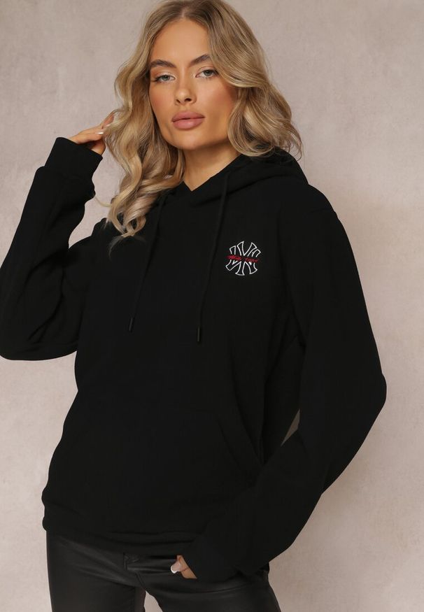 Renee - Czarna Bluza z Kapturem i Ozdobnym Haftem Gamalie. Typ kołnierza: kaptur. Kolor: czarny. Wzór: haft. Styl: elegancki