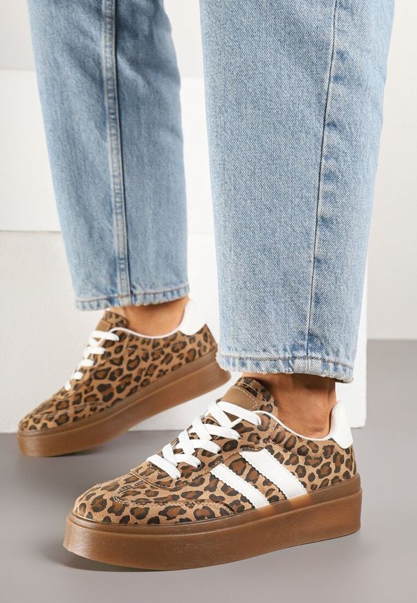 Born2be - Panterkowe Sneakersy w Stylu Kultowych Tenisówek na Grubej Podeszwie Carilne. Okazja: na co dzień. Materiał: jeans