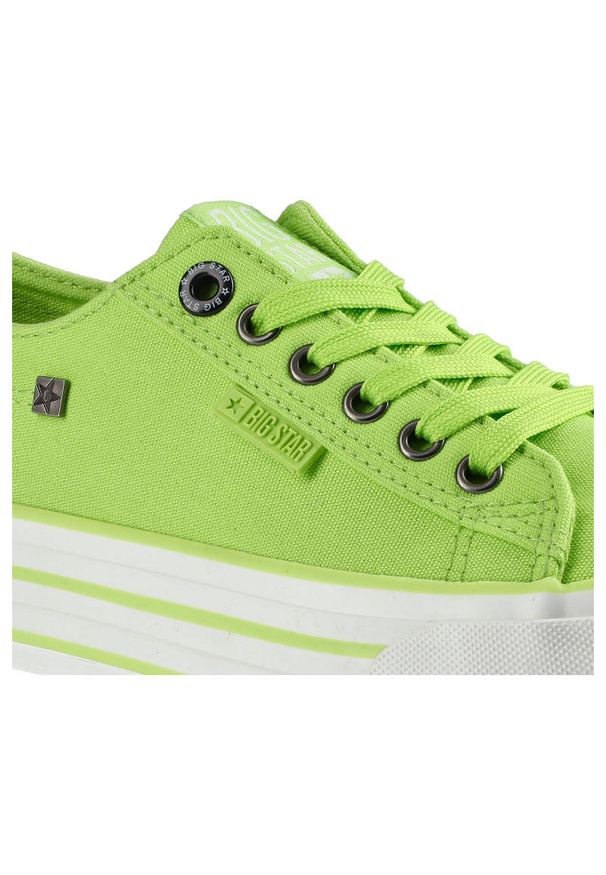Big-Star - Zielone Trampki Big Star Buty Damskie Półbuty. Okazja: na co dzień. Zapięcie: sznurówki. Kolor: zielony. Materiał: materiał, guma, tkanina, dresówka. Szerokość cholewki: normalna. Sezon: lato. Obcas: na platformie. Styl: casual, klasyczny