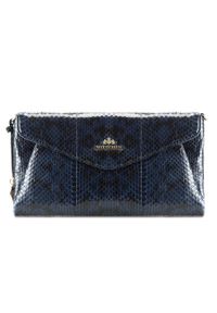 Wittchen - Kopertówka skórzana we wzór węża z suwakiem granatowa. Kolor: niebieski. Materiał: skórzane. Styl: wizytowy #1
