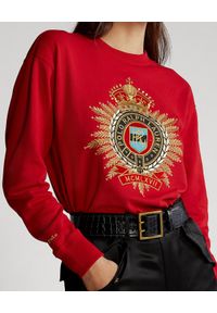 Ralph Lauren - RALPH LAUREN - Czerwona bluza z herbem. Typ kołnierza: polo, bez kaptura. Kolor: czerwony. Materiał: jeans, bawełna. Wzór: haft, aplikacja #3