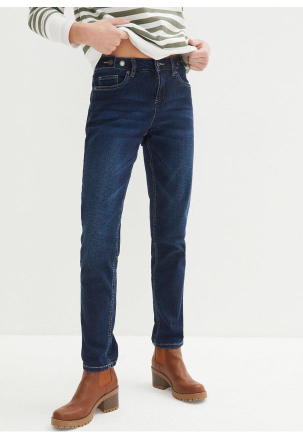 bonprix - Dżinsy typu boyfriend, mid waist, ze stretchem. Kolor: niebieski