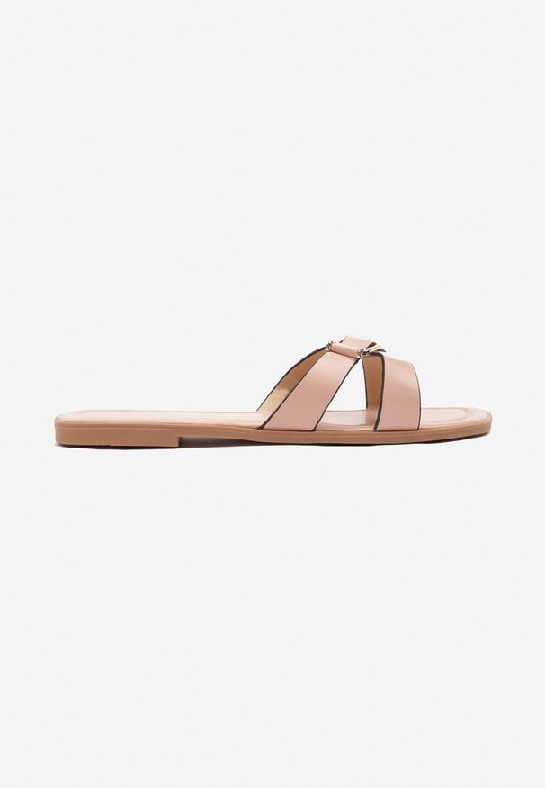 Renee - Różowe Klapki z Ozdobną Klamrą i Paskami Sanasea. Okazja: na co dzień. Kolor: różowy. Materiał: jeans. Styl: elegancki, casual