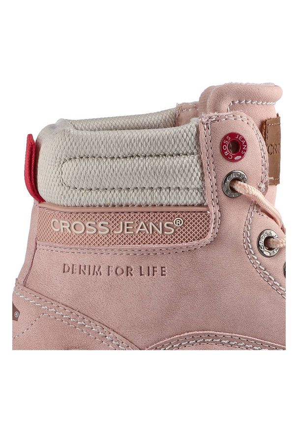 Różowe Botki Cross Jeans Damskie Wygodne Obuwie. Kolor: różowy. Materiał: materiał, skóra ekologiczna. Szerokość cholewki: normalna. Obcas: na obcasie. Wysokość obcasa: niski