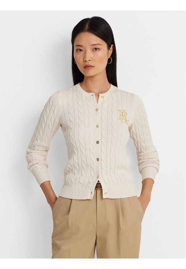 Lauren Ralph Lauren Kardigan 200932225001 Écru Slim Fit. Materiał: bawełna