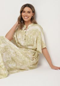 Born2be - Zielona Sukienka Typu Oversize z Wiskozą w Abstrakcyjny Wzór Lunalessa. Okazja: na co dzień. Kolor: zielony. Materiał: wiskoza. Typ sukienki: oversize. Styl: klasyczny, elegancki, casual #3