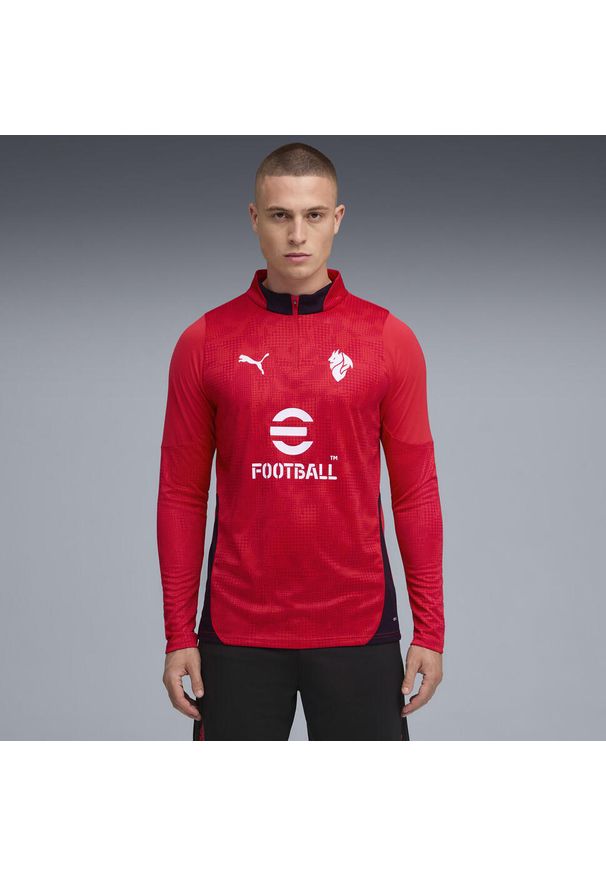 Puma - Męska bluza treningowa z zamkiem 1/4 AC Milan 25/26 PUMA. Kolor: czerwony, czarny, wielokolorowy. Sport: piłka nożna