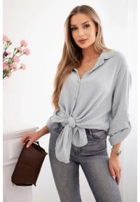 Kesi Włoski - Koszula bawełniana muślinowa Plus Size szary. Kolekcja: plus size. Kolor: szary. Materiał: bawełna