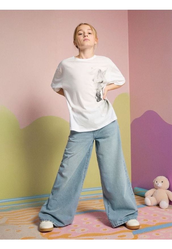 Sinsay - Jeansy wide leg high waist - niebieski. Stan: podwyższony. Kolor: niebieski
