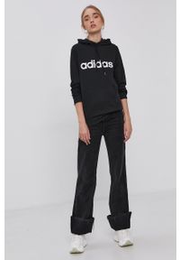 Adidas - adidas Bluza GL0635 damska kolor czarny z kapturem z nadrukiem. Okazja: na co dzień. Typ kołnierza: kaptur. Kolor: czarny. Materiał: bawełna, poliester, dzianina. Długość rękawa: długi rękaw. Długość: długie. Wzór: nadruk. Styl: casual #2