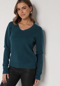 Born2be - Niebieski Sweter z Wiskozą i Wełną z Dekoltem w Serek Claida. Okazja: na co dzień. Typ kołnierza: dekolt w serek. Kolor: niebieski. Materiał: wełna, wiskoza. Styl: casual #2