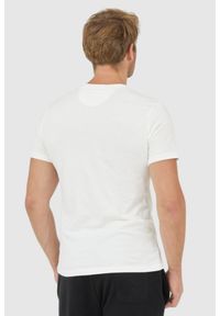 La Martina - LA MARTINA Biały t-shirt męski z szarym logo. Kolor: biały. Materiał: jersey, prążkowany. Wzór: nadruk