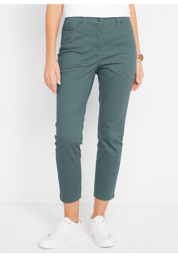 bonprix - Spodnie 7/8, high waist. Stan: podwyższony. Kolor: zielony. Materiał: materiał