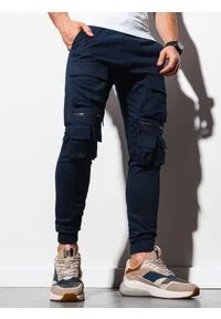 Ombre Clothing - Spodnie męskie joggery P995 - granatowe - XXL. Kolor: niebieski. Materiał: bawełna, elastan