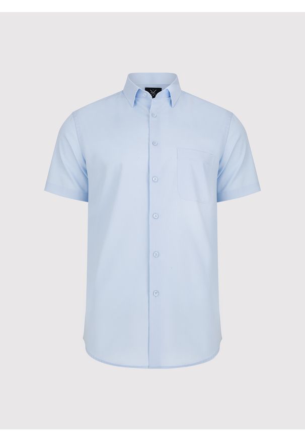Pako Lorente - PAKO LORENTE - Niebieska koszula męska z krótkim rękawem. Kolor: biały, niebieski. Materiał: bawełna. Długość rękawa: krótki rękaw. Długość: krótkie. Sezon: wiosna