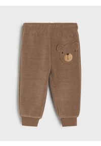 Sinsay - Ocieplane spodnie regular z haftem - beżowy. Kolor: beżowy. Wzór: haft #1