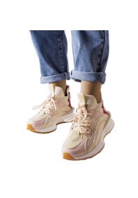 Inna Beżowo-różowe materiałowe sneakersy Begins beżowy. Kolor: beżowy. Materiał: materiał #1