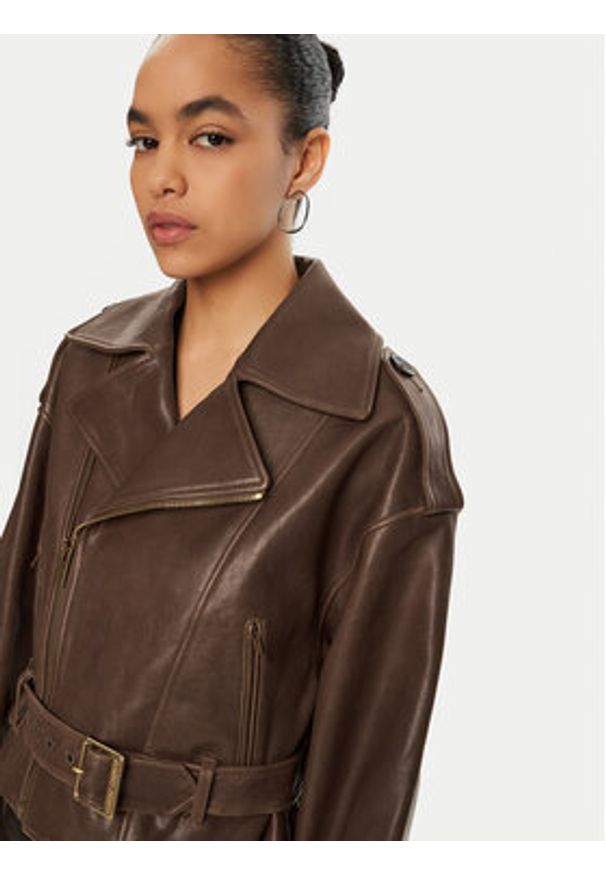 Miss Sixty Kurtka skórzana 6L4LJ2230000 Brązowy Regular Fit. Kolor: brązowy. Materiał: skóra