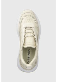Calvin Klein sneakersy INTERN WEDGE LACE UP - EPI MONO kolor beżowy HW0HW01663. Nosek buta: okrągły. Zapięcie: sznurówki. Kolor: beżowy. Materiał: guma. Obcas: na platformie #2