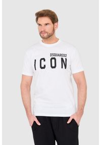 DSQUARED2 Biały t-shirt męski z dużym logo icon, Rozmiar M. Kolor: biały