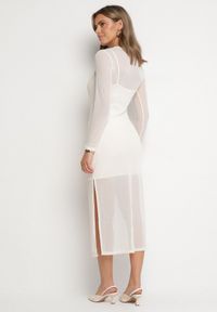 Born2be - Jasnobeżowa Sukienka Siateczkowa w Prążki z Wiskozą Niniria. Okazja: na co dzień. Kolor: beżowy. Materiał: wiskoza. Długość rękawa: na ramiączkach. Wzór: prążki. Typ sukienki: proste. Styl: casual, elegancki #3