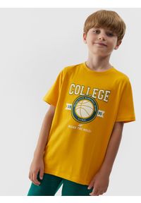 4f - T-shirt z nadrukiem chłopięcy. Kolor: żółty. Materiał: bawełna. Wzór: nadruk #1