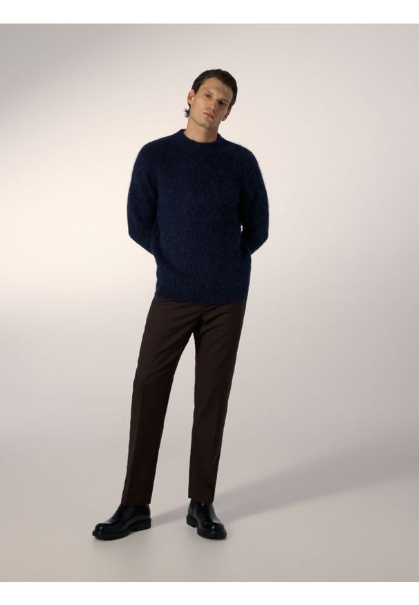 Reserved - Sweter z wełny i alpaki - granatowy. Kolor: niebieski. Materiał: wełna