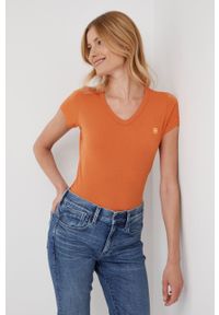 G-Star RAW - G-Star Raw t-shirt bawełniany kolor pomarańczowy. Kolor: pomarańczowy. Materiał: bawełna. Wzór: gładki #1