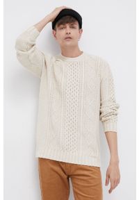 !SOLID - Solid Sweter bawełniany męski kolor kremowy. Okazja: na co dzień. Kolor: beżowy. Materiał: bawełna, dzianina. Wzór: ze splotem. Styl: casual #1