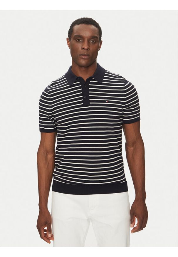 TOMMY HILFIGER - Tommy Hilfiger Polo Essential Cotton Knitted Polo MW0MW37396 Granatowy Regular Fit. Typ kołnierza: polo. Kolor: niebieski. Materiał: bawełna