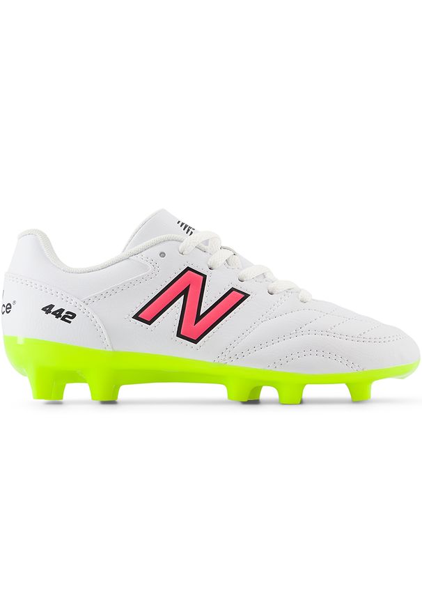 Korki dziecięce New Balance 442 ACADEMY JNR FG V2 JS43FWH2 – białe. Kolor: biały. Materiał: syntetyk, materiał. Szerokość cholewki: normalna. Sport: piłka nożna