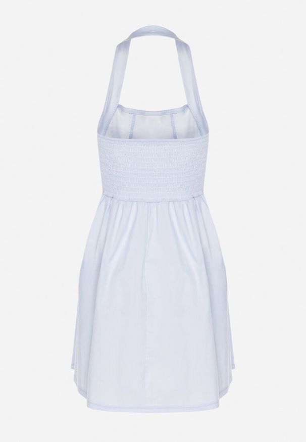 Born2be - Jasnoniebieska Bawełniana Sukienka Rozkloszowana na Szyję Kolaniela. Okazja: na co dzień. Kolor: niebieski. Materiał: bawełna. Sezon: wiosna. Typ sukienki: proste. Styl: casual, elegancki