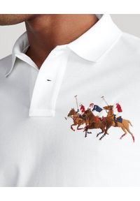Ralph Lauren - RALPH LAUREN - Biała koszulka polo Custom Slim Fit. Typ kołnierza: polo. Kolor: biały. Materiał: prążkowany, materiał, bawełna. Długość: długie. Wzór: haft, aplikacja