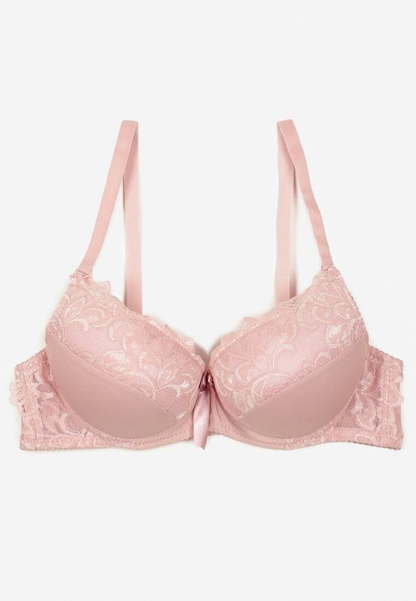 Born2be - Jasnoróżowy Biustonosz Push Up z Koronkowym Wzorem Lanovinea. Kolor: różowy. Materiał: koronka. Rodzaj stanika: push-up. Wzór: koronka