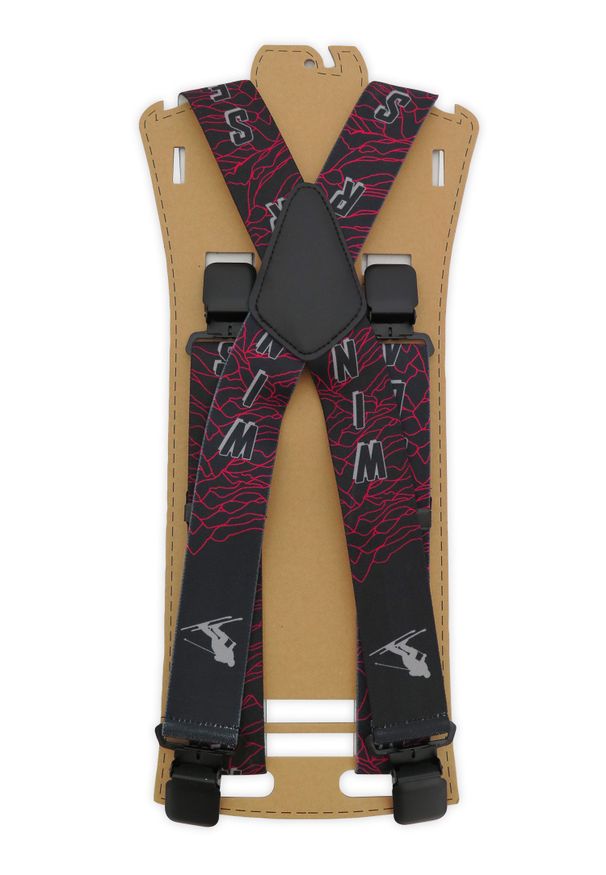 Modini - Czarno-amarantowe szerokie narciarskie szelki do spodni - WINTER SEASON T37. Kolor: różowy, czarny, wielokolorowy. Materiał: skóra, guma