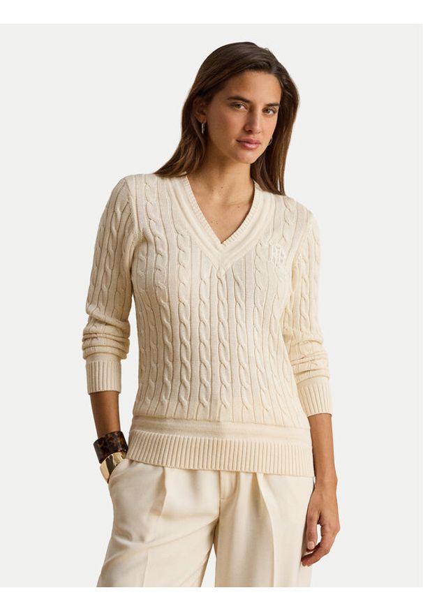 Lauren Ralph Lauren - LAUREN RALPH LAUREN Sweter 200888795011 Kremowy Relaxed Fit. Kolor: kremowy. Materiał: bawełna