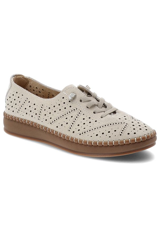 Półbuty damskie Vinceza, cholewka ze skóry naturalnej z perforacją zapewniającą przewiewność lekka podeszwa, beżowe, 79606. Kolor: beżowy. Materiał: skóra. Szerokość cholewki: normalna