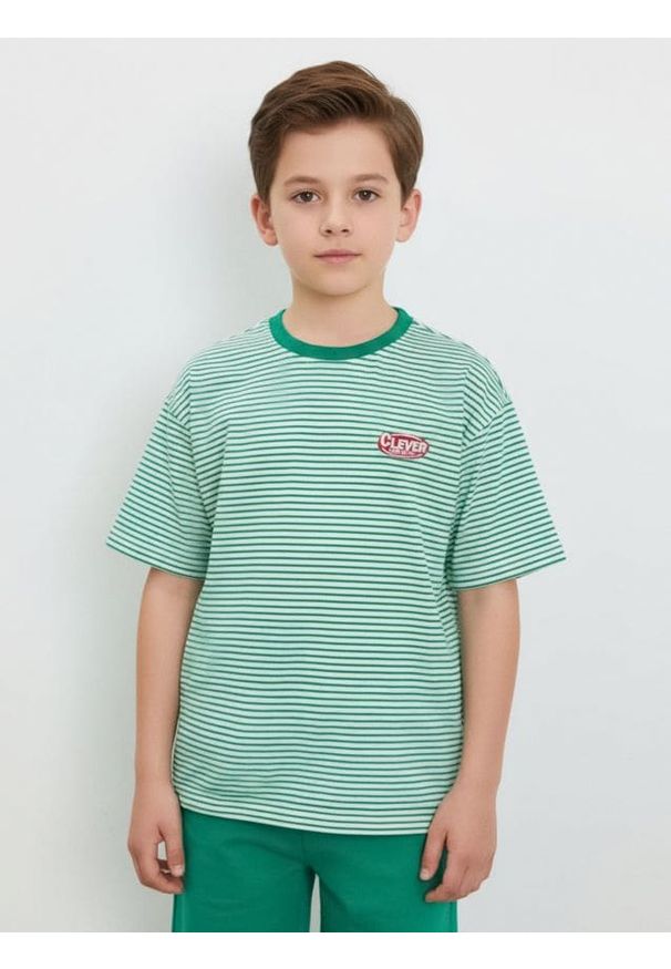 Sinsay - Koszulka w paski - kremowy. Kolor: kremowy. Długość rękawa: krótki rękaw. Długość: krótkie. Wzór: paski