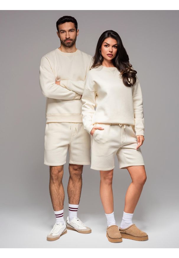 Ombre Clothing - Zestaw dresowy dla par UNISEX bluza + szorty - kremowy V2 Z108 - XL/XXL. Okazja: do domu, na co dzień. Kolor: kremowy. Materiał: dresówka. Długość: krótkie. Wzór: aplikacja. Styl: klasyczny, elegancki, casual