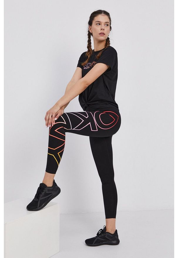 DKNY - Dkny Legginsy damskie kolor czarny z nadrukiem. Stan: podwyższony. Kolor: czarny. Materiał: dzianina. Wzór: nadruk