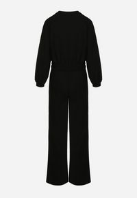 Born2be - Czarny Komplet Bawełniany Spodnie Szerokie ze Sznurkiem w Pasie i Bluza ze Ściągaczami Urionne. Kolor: czarny. Materiał: bawełna #4