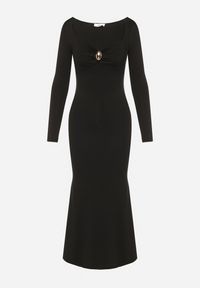 Born2be - Czarna Koktajlowa Sukienka z Wiskozą Ozdobiona Metalową Klamrą Refira. Okazja: na co dzień. Kolor: czarny. Materiał: wiskoza. Wzór: aplikacja. Typ sukienki: proste. Styl: wizytowy #6